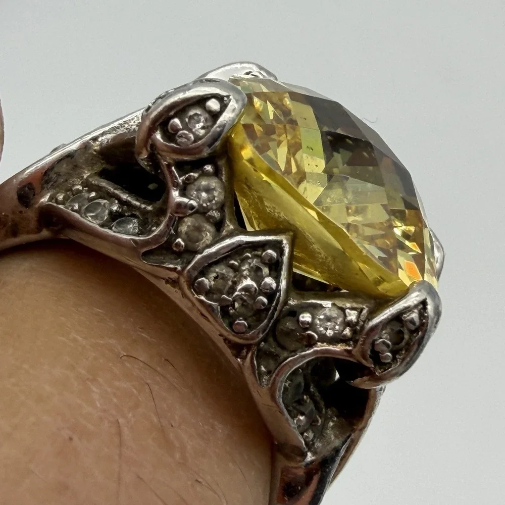 Vtg ESPO Sterling Silver Citrine‎ CZ Ring Size 6 Statement Cocktail Estate